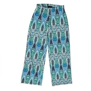 AB Studio Turquoise and Navy Abstract Wide Leg Pants